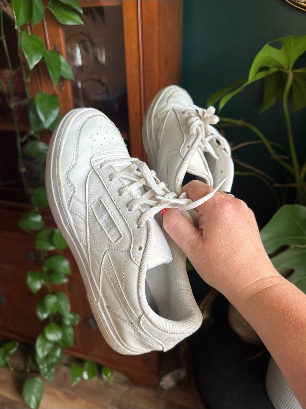 Reebok Women's White Leather Lace-Up Sneakers